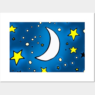 Night sky with stars and moon Posters and Art